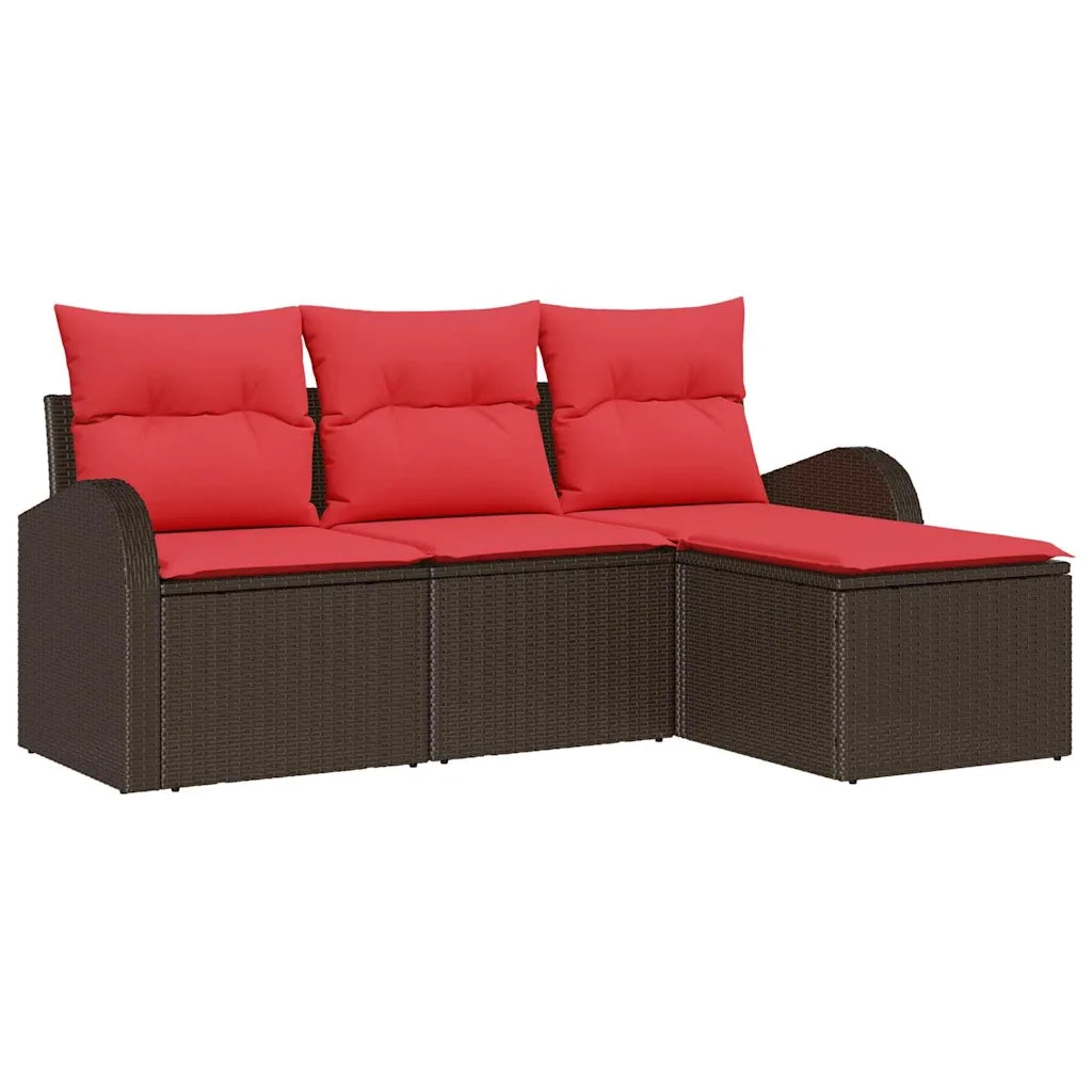 Set di divani con cuscino 4 pcs Marrone e Rosso polyrattan 3354663