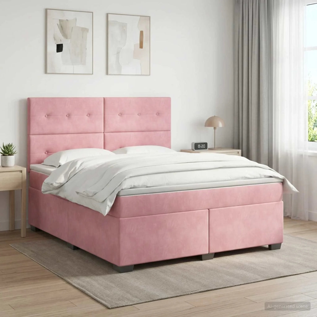 Letto box spring con materasso Rosa 140 x 200 cm Velluto 3455125