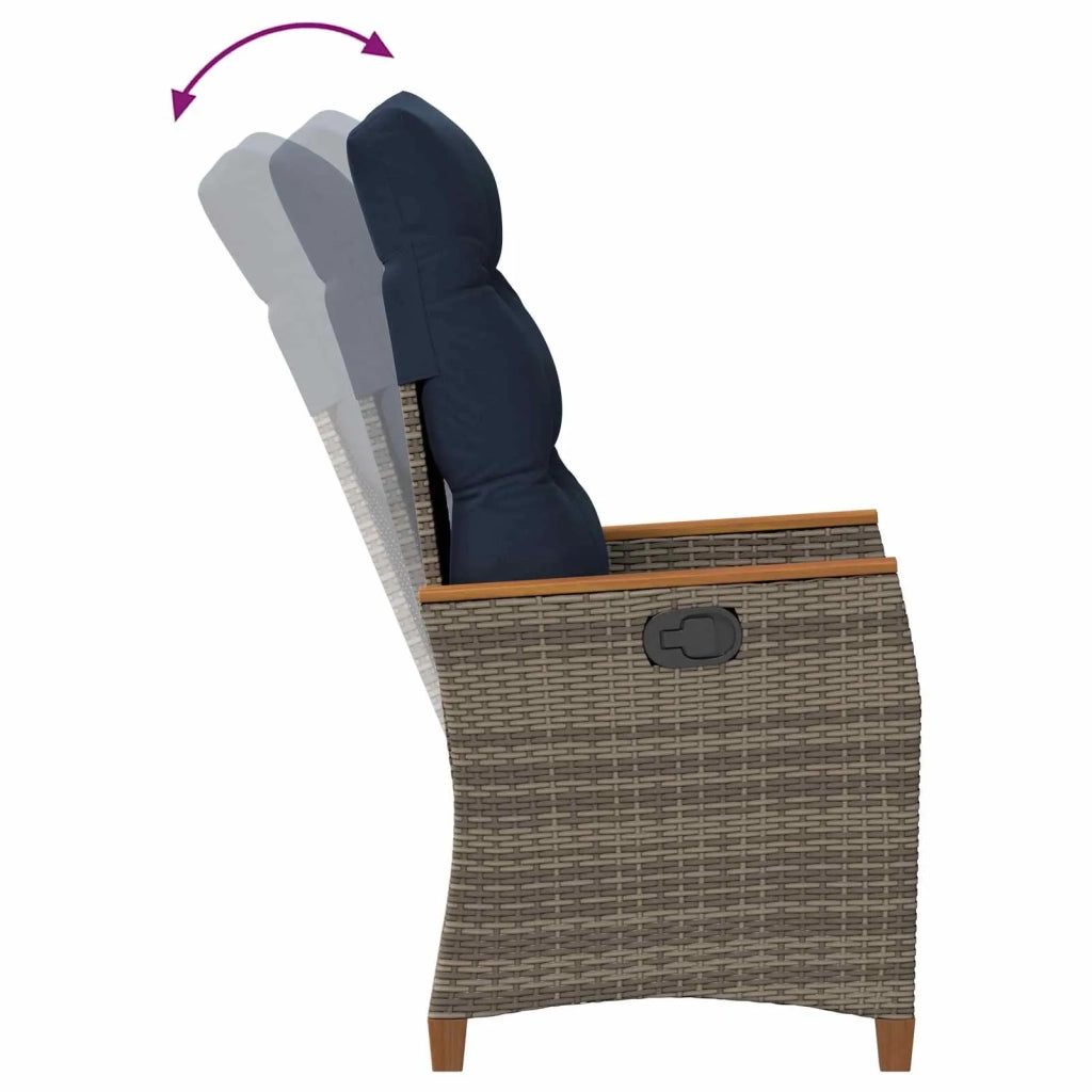 Sedia da giardino reclinabile Grigio e Blu Navy polyrattan 42026862