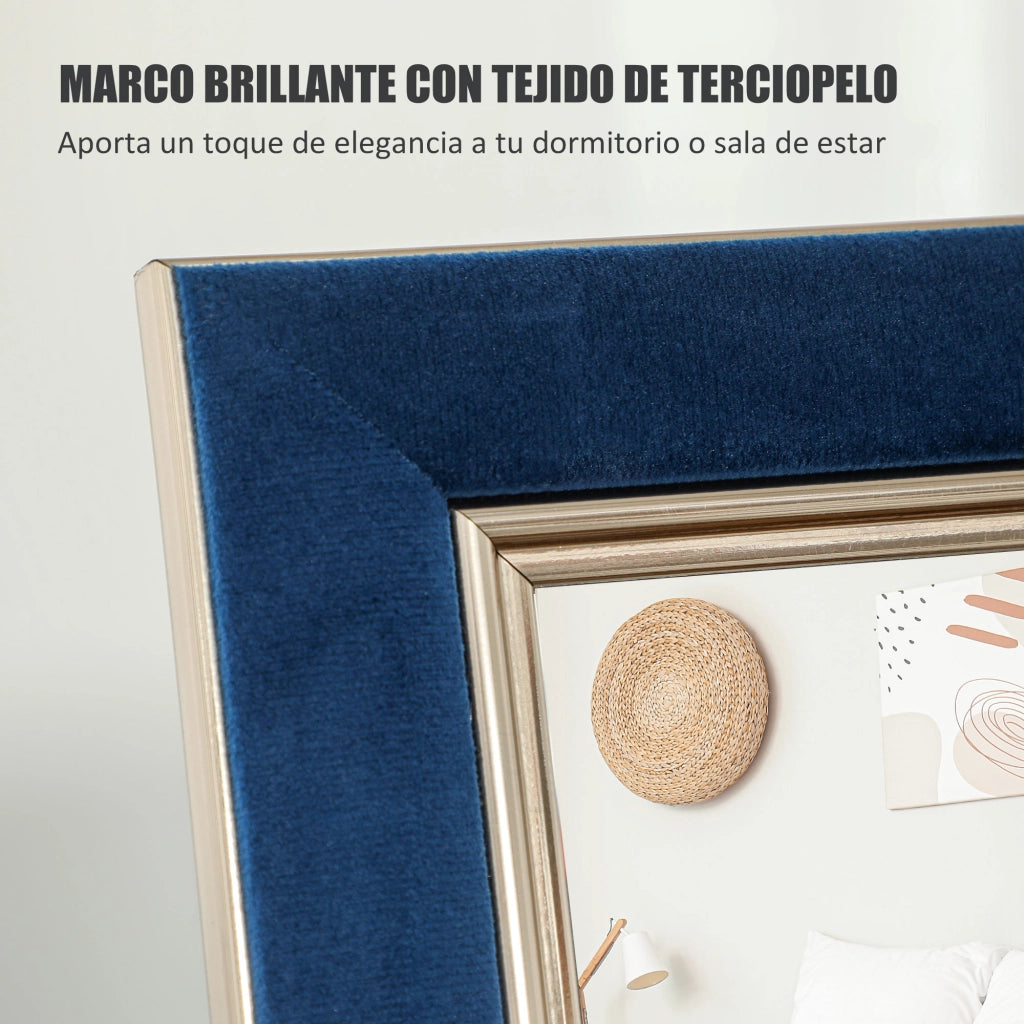 Specchio a Pieno Corpo con Cornice in Velluto ¨C Minimal ¨C Blu 150x50 cm