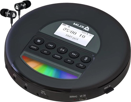 2024 lettore di CD portatile con Bluetooth e cuffie - durata della batteria prolungata - nero