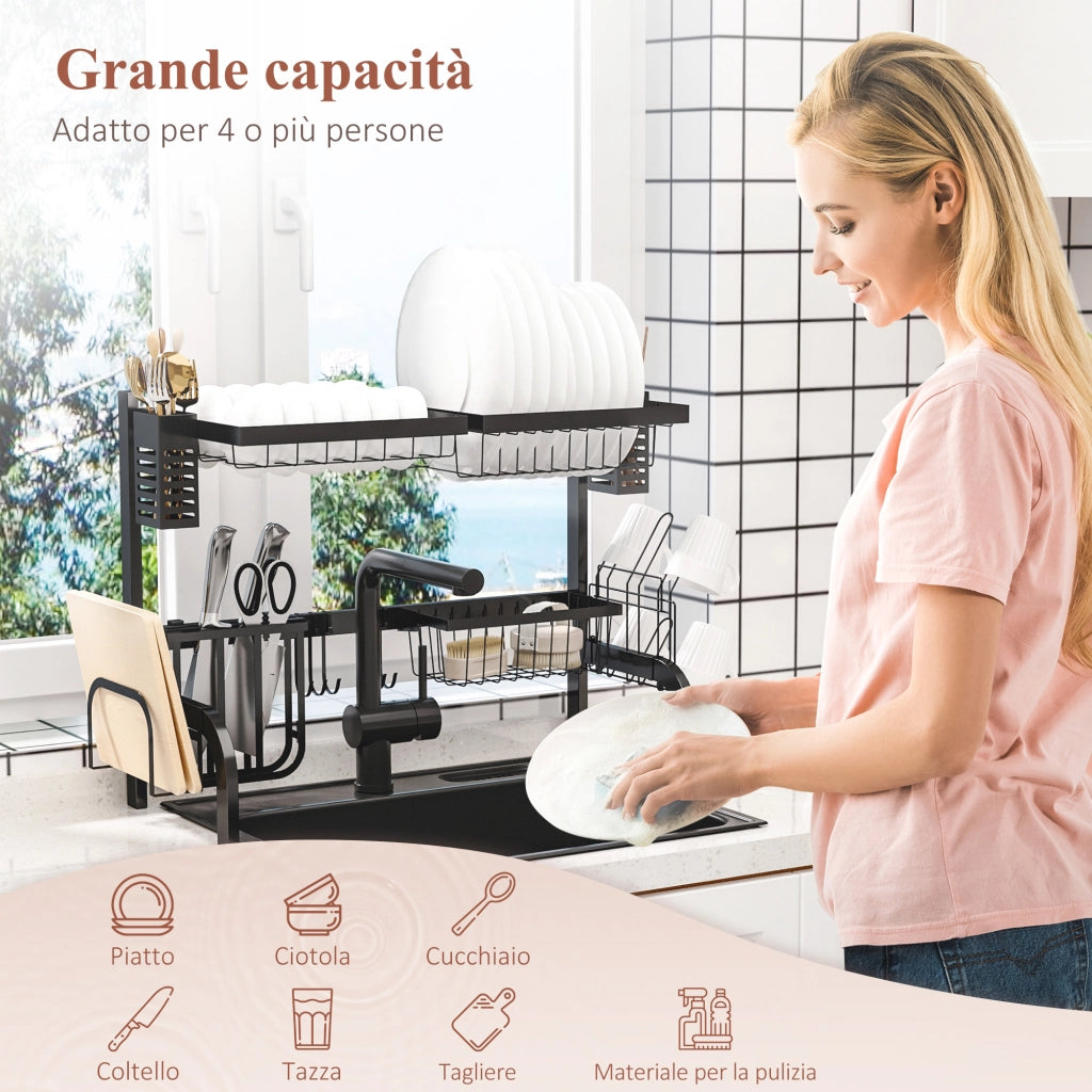 Scolapiatti a 2 Livelli ¨C Xylo ¨C Acciaio Nero 65x31.5x52.5 cm