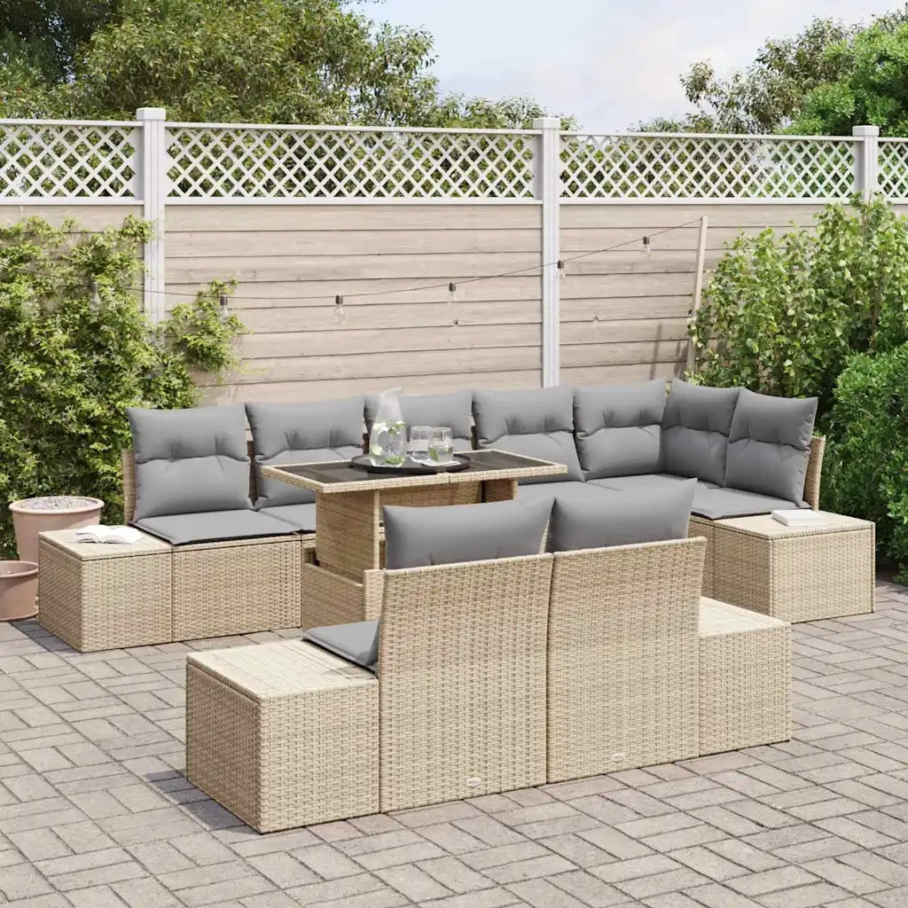 Set Divano da Giardino 9 pcs Beige Poly Rattan 3357943