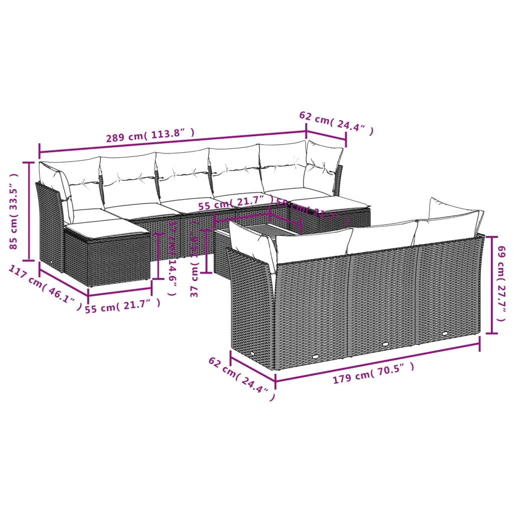 Set Divani da Giardino 11 pz con Cuscini in Polyrattan Nero 3223878