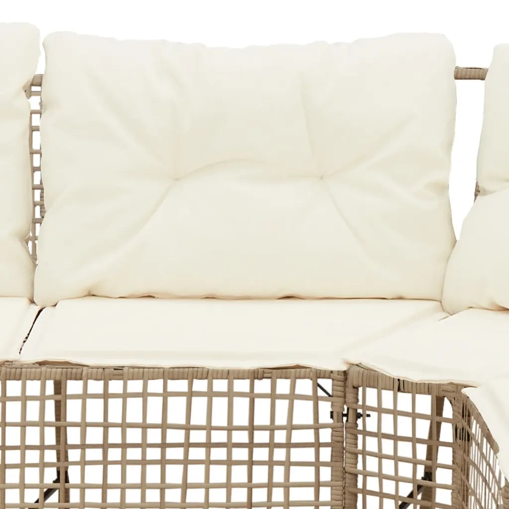 Divano da Giardino a L con Cuscini e Pouf Beige in Polyrattan 365896