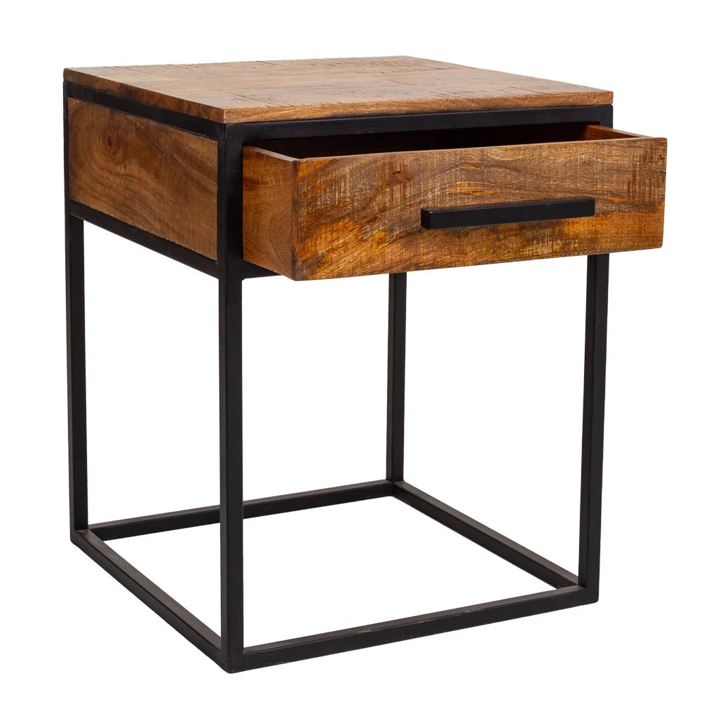 Comodino in legno e metallo marrone 61x61x57