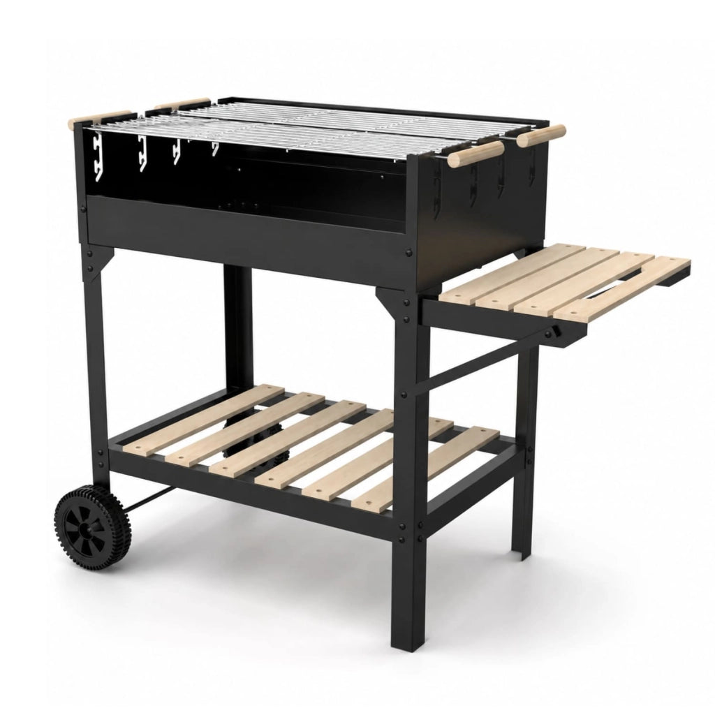 Barbecue Da Esterno Con Griglia Regolabile Ripiano Porta Accessori Laterale E Inferiore Acciaio Robusto Con Ruote Per Terrazza E Outdoor Cooking 122 x 53 x 100 Cm Nero