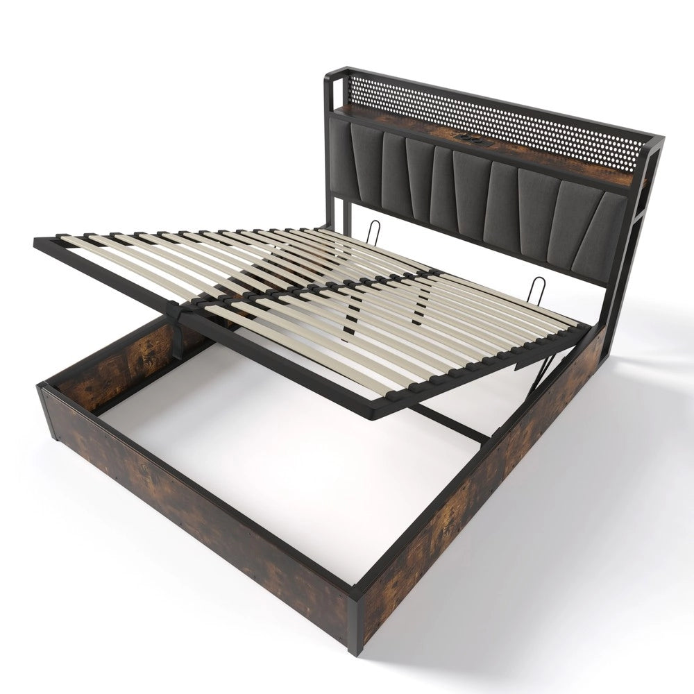 Letto Matrimoniale Imbottito con LED e USB ¨C MINIMAL ¨C Metallo Grigio 180x200