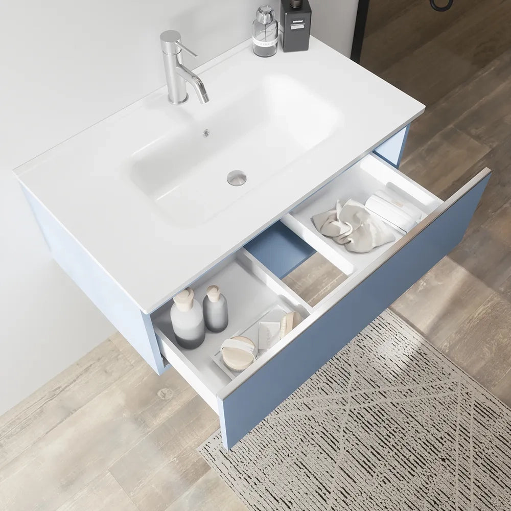 Mobile bagno sospeso 80 cm blu pastello opaco con lavabo | Darwin