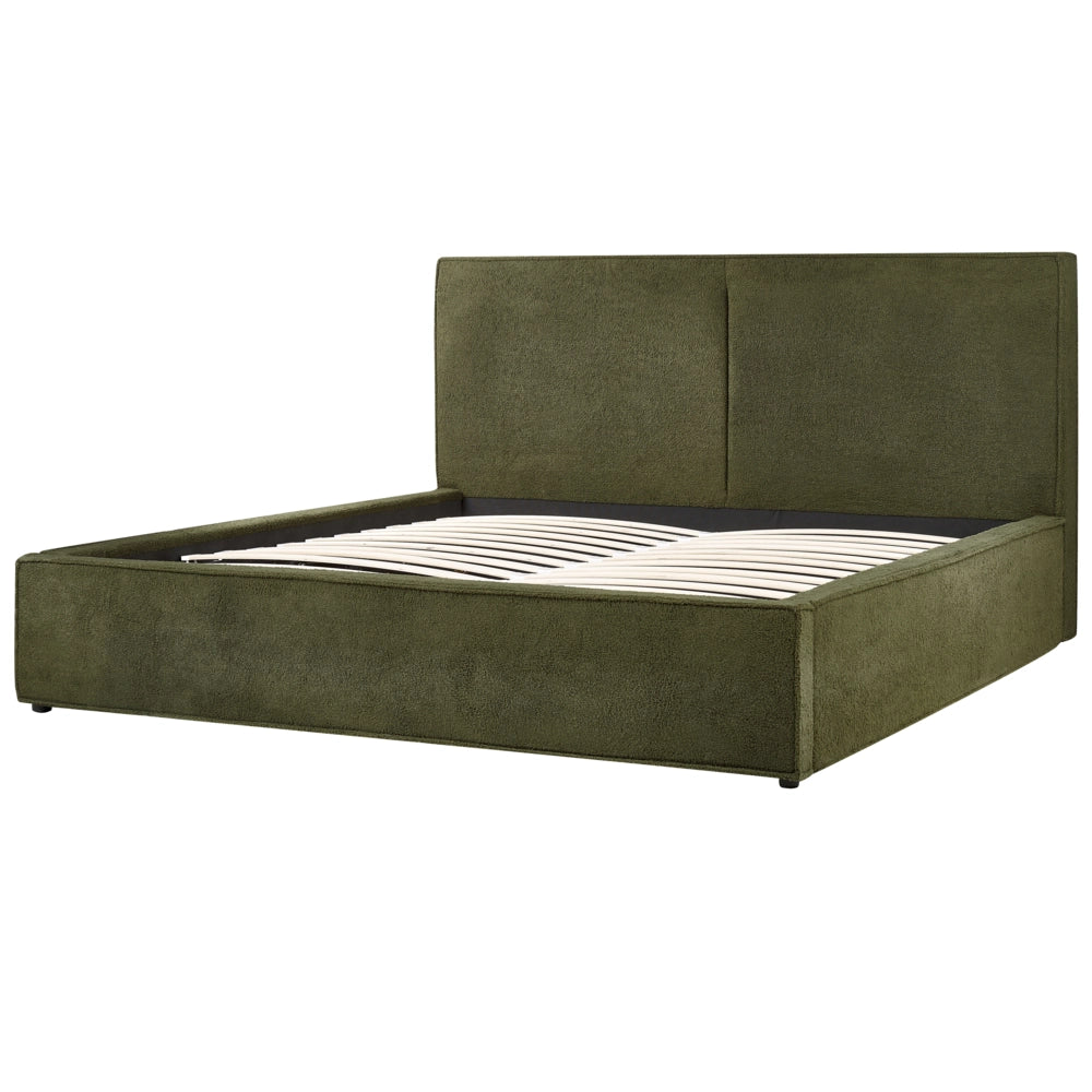 Letto king size 180 x 200 cm Verde Scuro Rivestimento in bouclé Ottomana di contenitore Telaio a doghe Camera da letto moderna contemporanea