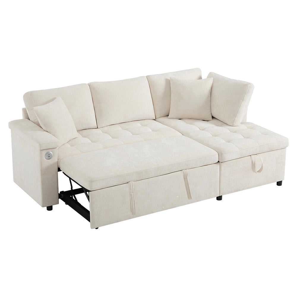 Divano angolare moderno - Xylo - Letto convertibile, USB, beige