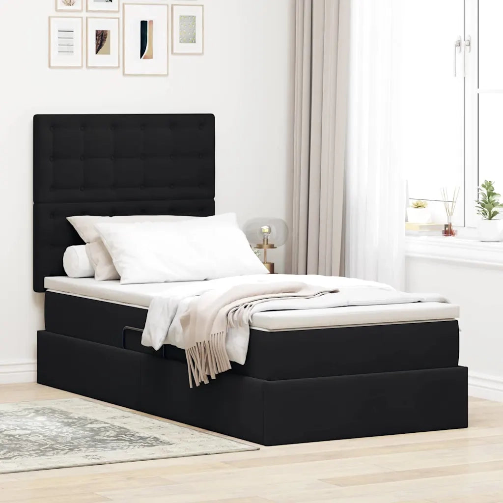 Letto con contenitore e LED con led Nero 90 x 190 cm Velluto