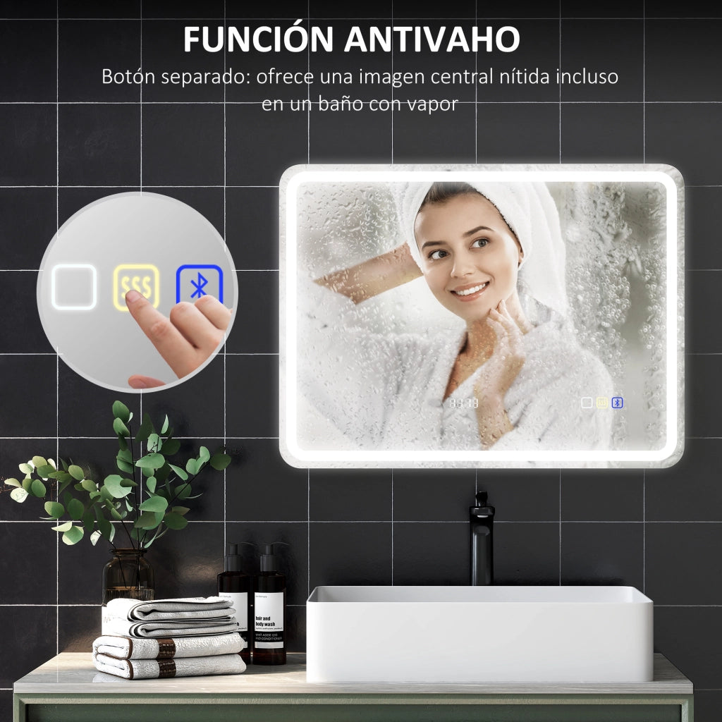 Specchio da Bagno con Luce LED e Bluetooth ¨C Minimal ¨C Bianco 80x60 cm