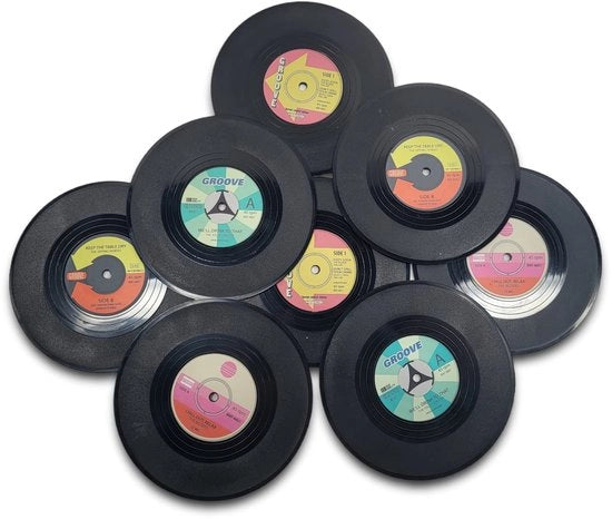 Set di 8 sottofondi per dischi in vinile, sottofondi retro per bicchieri