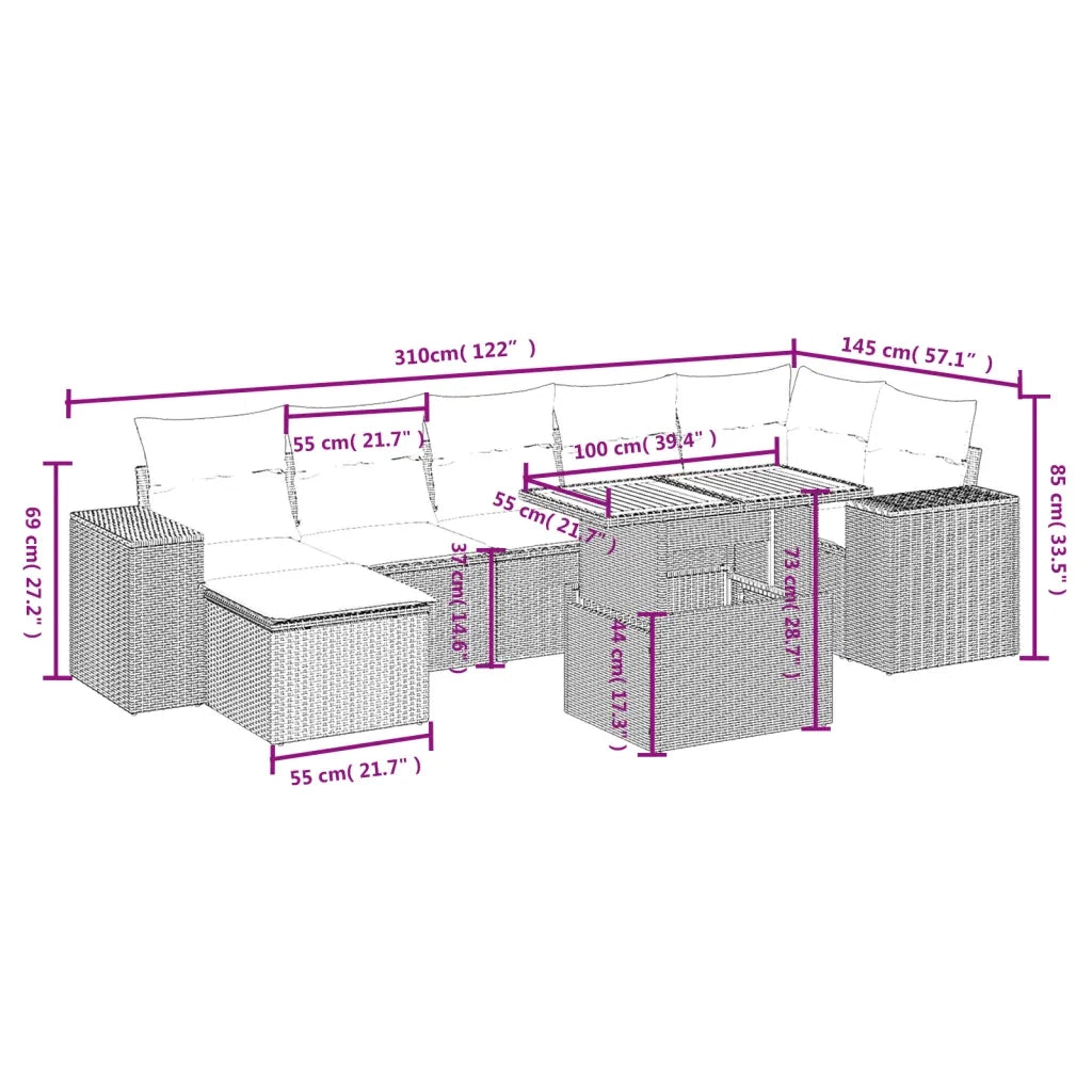 Set Divani da Giardino con Cuscini 8 pz Nero in Polyrattan 3272742