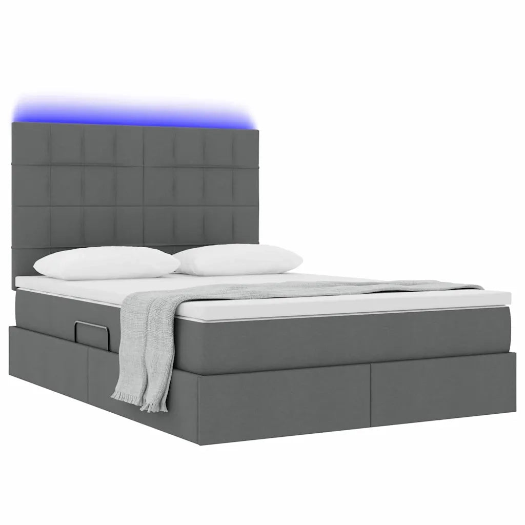 Letto con contenitore e LED con led Grigio scuro 140 x 200 cm