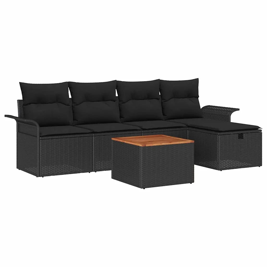 Set Divano da Giardino con cuscino 6 pcs Nero Poly Rattan 3360782