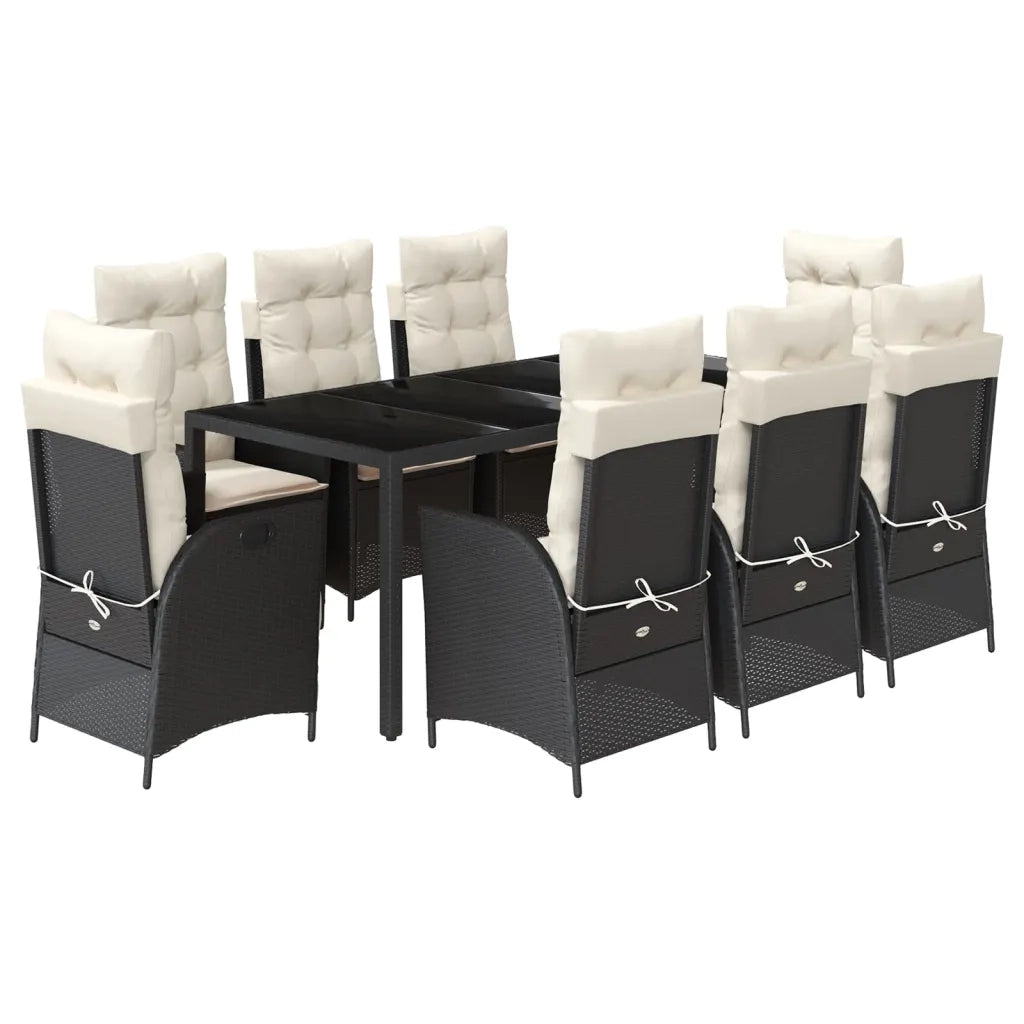 Set da Pranzo da Giardino 9 pz con Cuscini Nero in Polyrattan 3213065