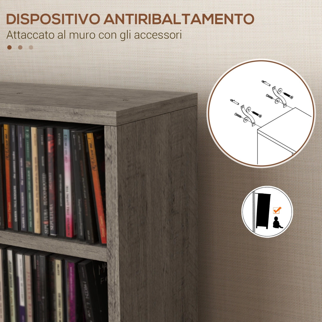 Set 2 Pezzi Mobile Libreria Porta CD 21x22,5x88,5 cm Grigio