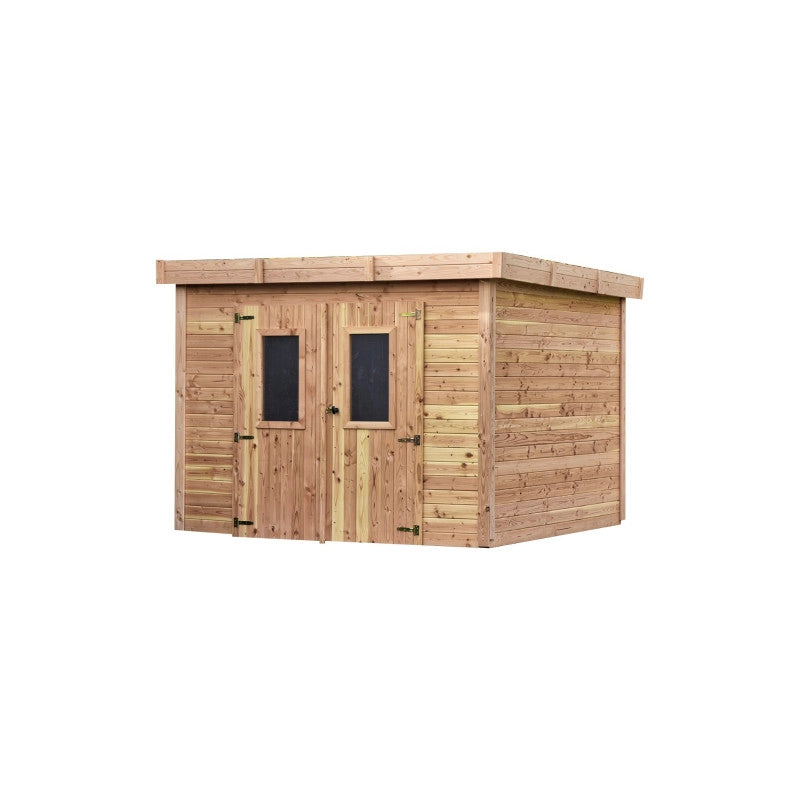 Casetta da giardino in legno 280x280 cm – Spessore pareti 28 mm – Tetto piano in acciaio – DIN3030.02 Foresta