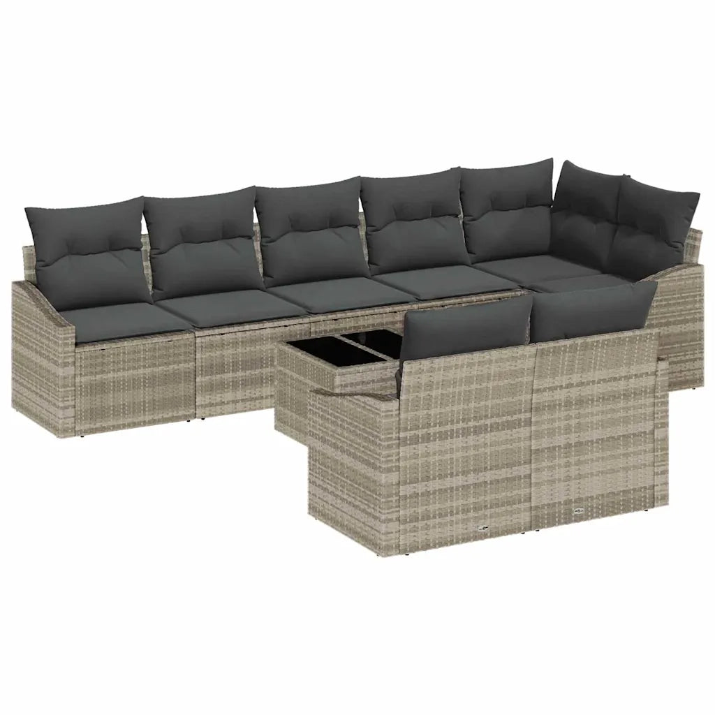 Set di divani con cuscino 9 pcs Grigio chiaro polyrattan