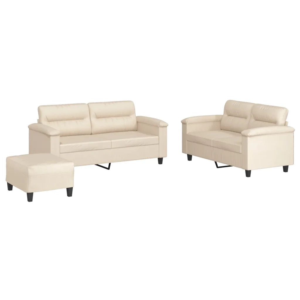 Set Divani 3 pz con Cuscini Beige in Tessuto Microfibra 3202325