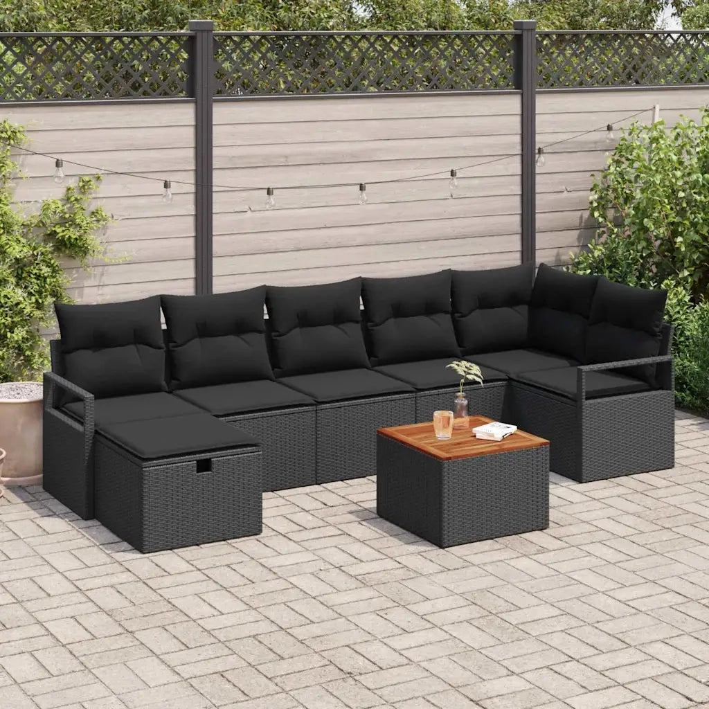 Set Divano da Giardino con cuscino 8 pcs Nero Poly Rattan 3360880