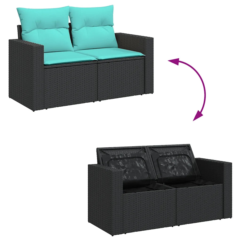 Set Divano da Giardino 6 pz con Cuscini Nero in Polyrattan 3326990