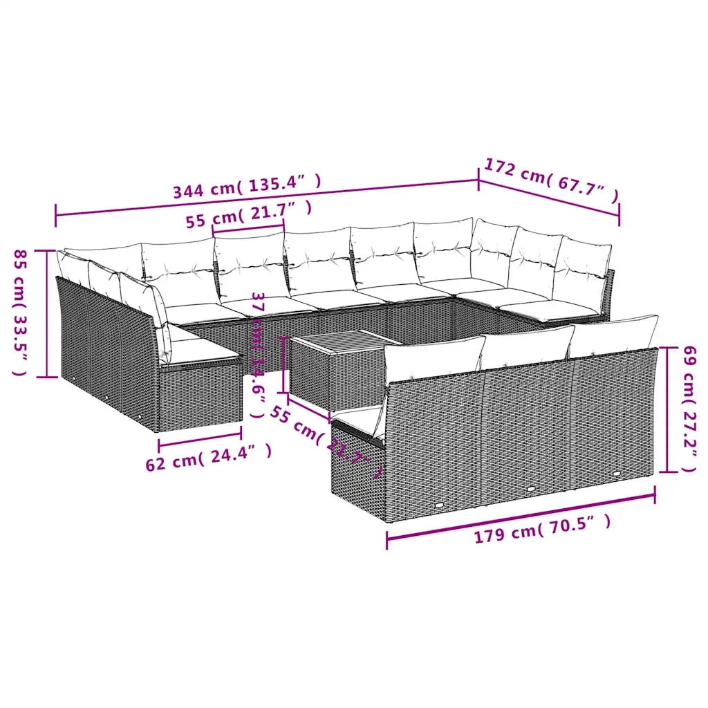 Set Divani da Giardino 14pz con Cuscini in Polyrattan Grigio 3256236
