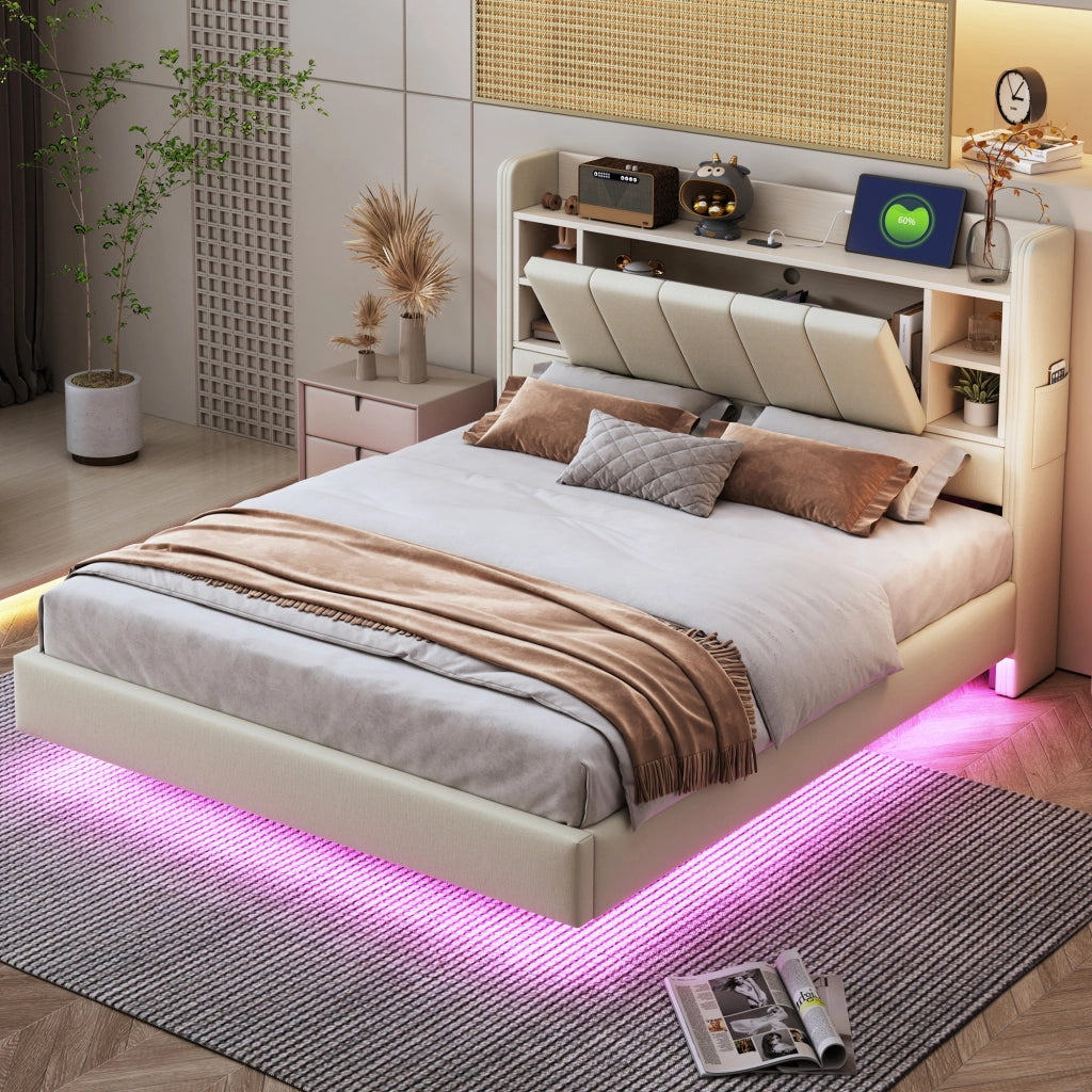 letto imbottito lino beige 140 x 200 cm