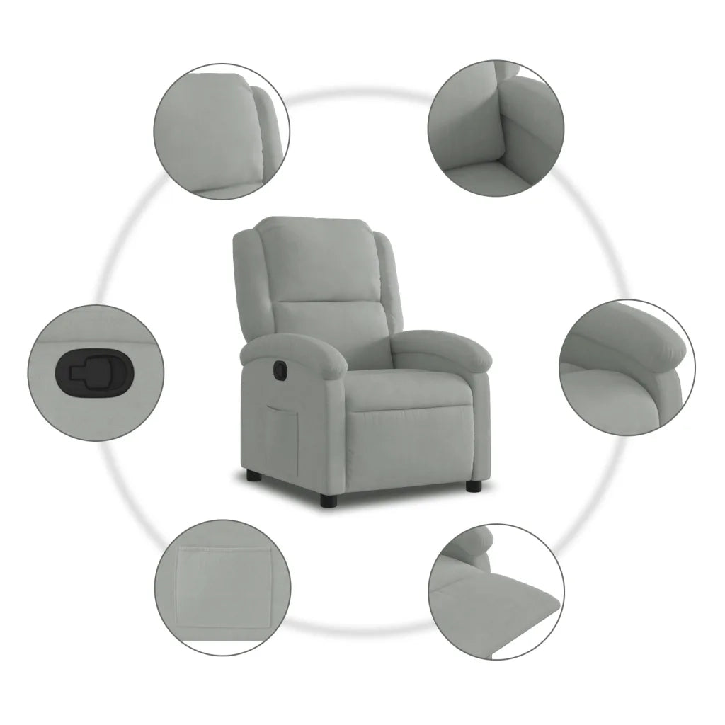Poltrona | Sedia Relax reclinabile in velluto grigio chiaro
