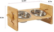 Ciotola per cani e gatti - Compartimento per cani regolabile in altezza 4 pollici - Ciotola per cani in bambù - 2 ciotole in acciaio inossidabile.