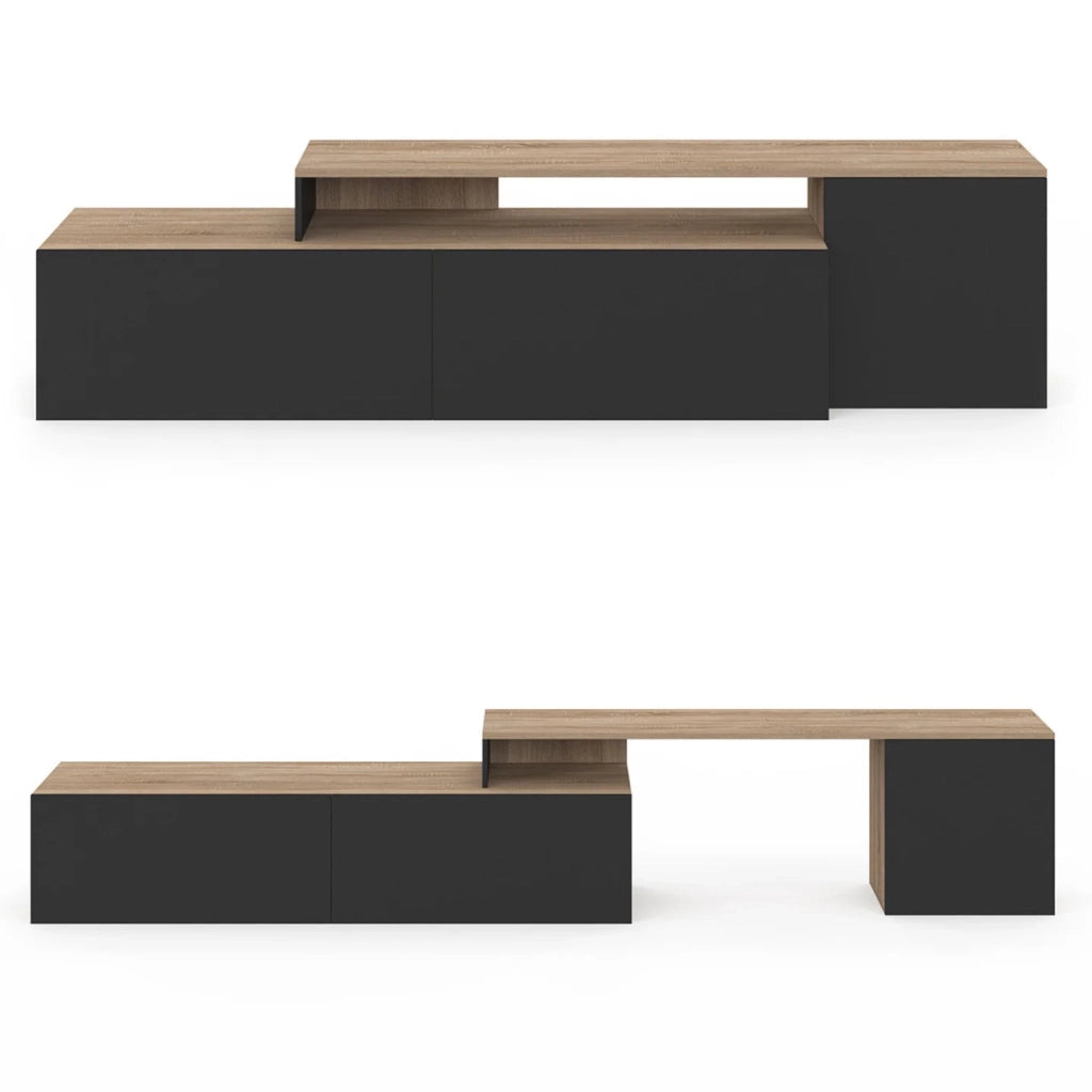 IDMarket - BASILE mobile TV angolare modulare da 180-240 cm in legno e nero