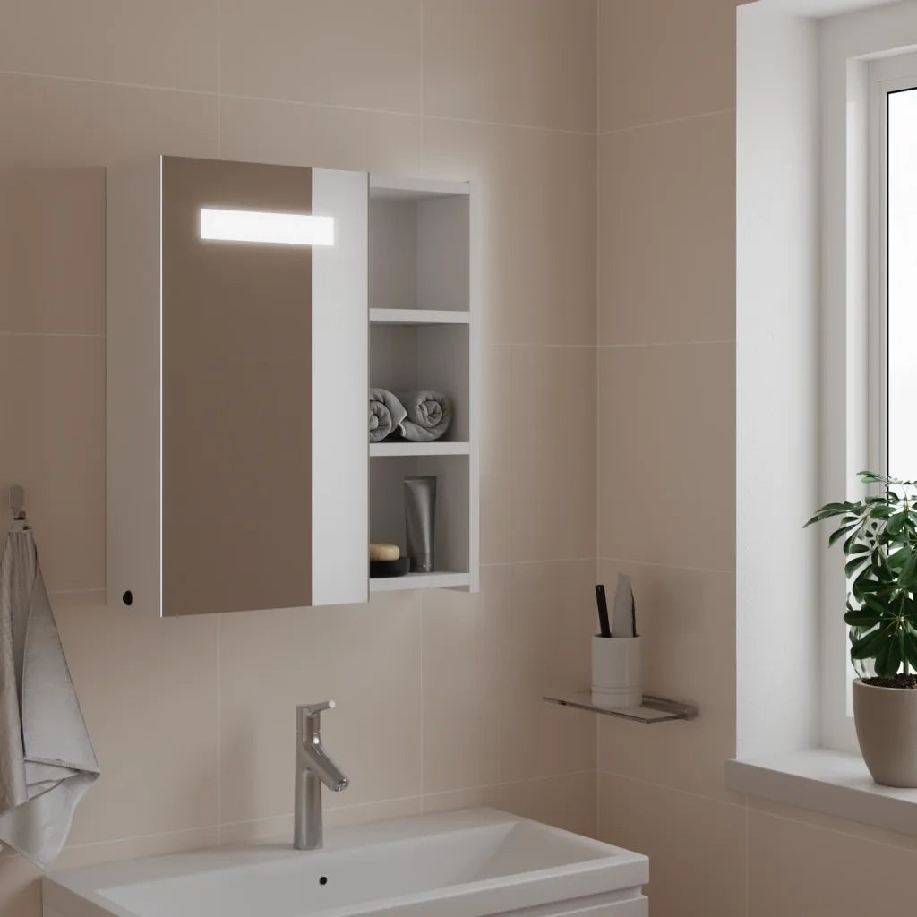 Armadietto Bagno con Specchio e LED Bianco 45x13x52 cm 357965