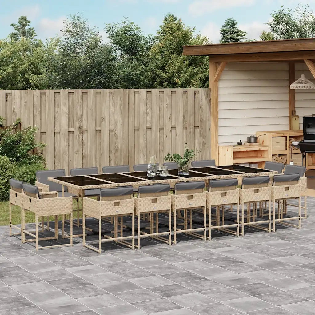 Set Pranzo da Giardino 17 pz con Cuscini Beige Misto Polyrattan 3278195