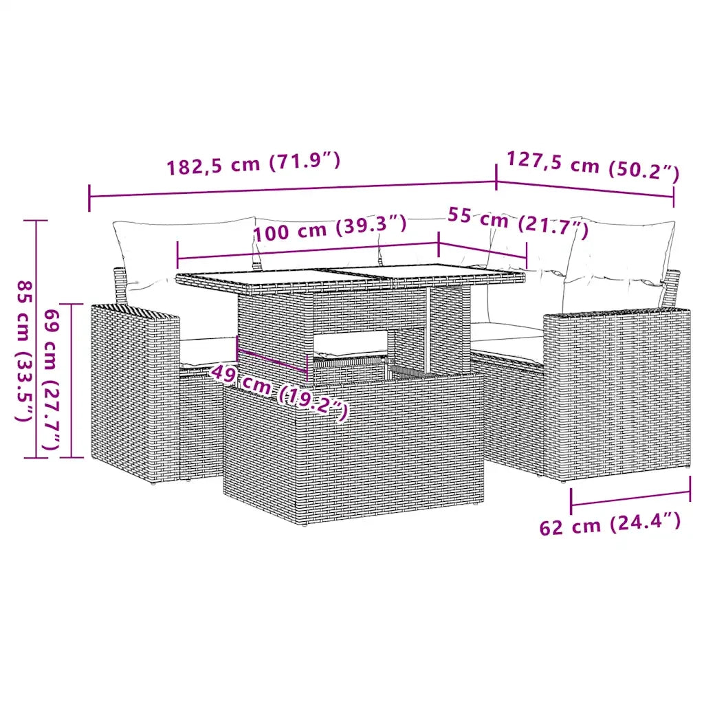 Set Divano da Giardino 5pz con Cuscini Grigio Chiaro Polyrattan 3267252