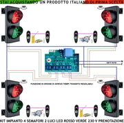 Kit Impianto Semaforo 4 Vie Transito Alternato 4 Semafori 2 Luci 24 Led Rossi e 24 Verdi 230 V IP65 Centrale Tempi Percorrenza Regolabili da 0,5 a 3 Minuti Ordine di Transito Con 4 Coppie Fotocellule
