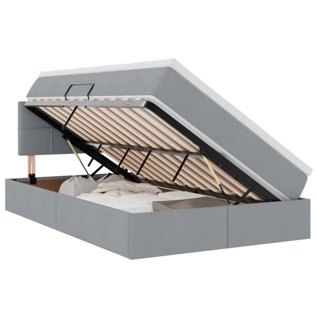 Letto con contenitore e LED Grigio chiaro 120 x 190 cm Tessuto 3371130