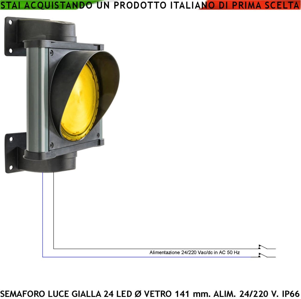 Semaforo 24 Led Gialli 24/220 5 W Securvai Omologato Diametro luce Gialla 141 mm Orientabile 360 ° Corpo in Profilato di Alluminio IP66 Supporti di Fissaggio da Parete in ABS Segnalazione di Stop o Ripetitore