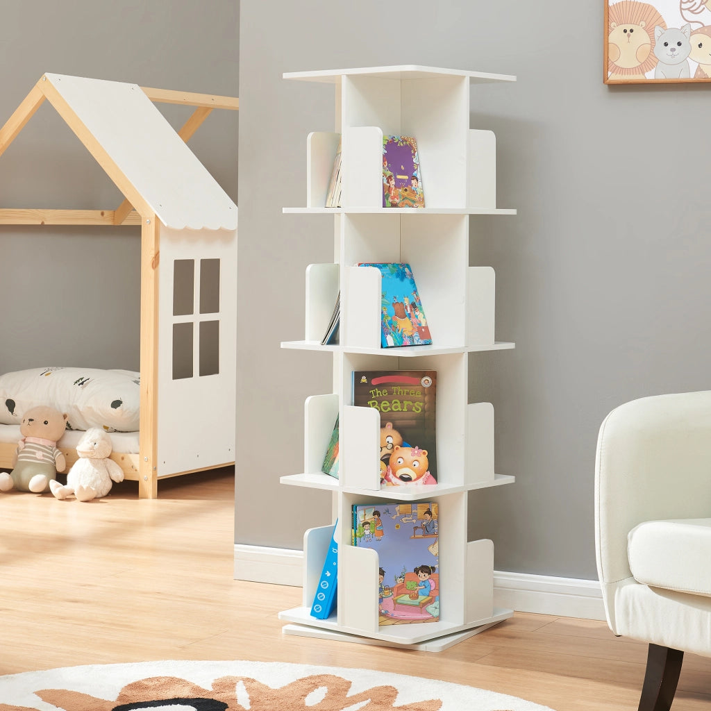 Libreria Girevole per Cameretta Talöpintaa Scaffale Rotante Espositore 129x40x40 cm Bianco [en.casa]