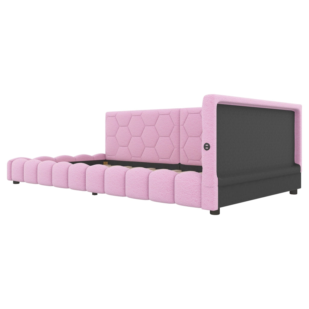 LETTO Daybed 90x200 cm Velluto Rosa con rete a doghe