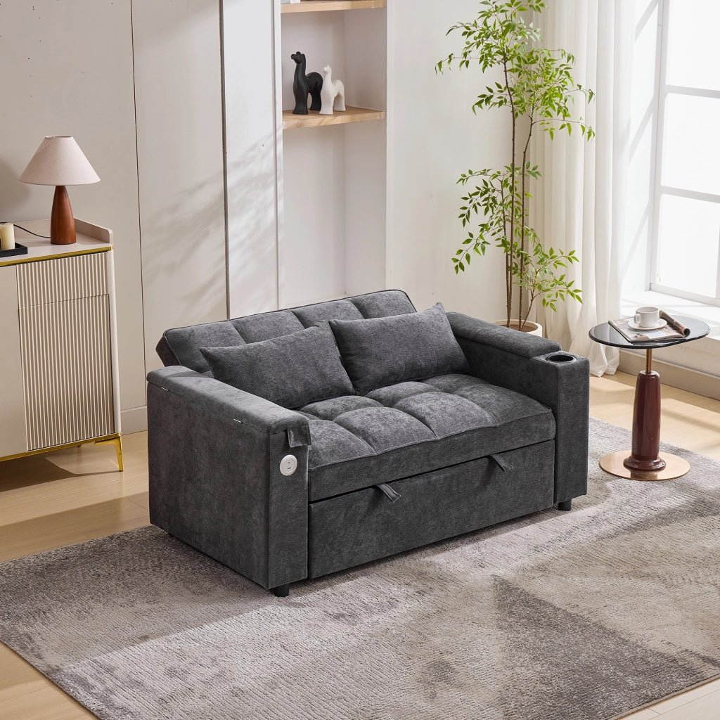 DIVANO LETTO 140,5x74x82 cm Grigio in tessuto con USB e Tipo C