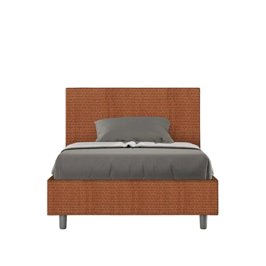 Letto una piazza e mezza con rete imbottito 120x200 tessuto Labirinto 4 arancio Adele