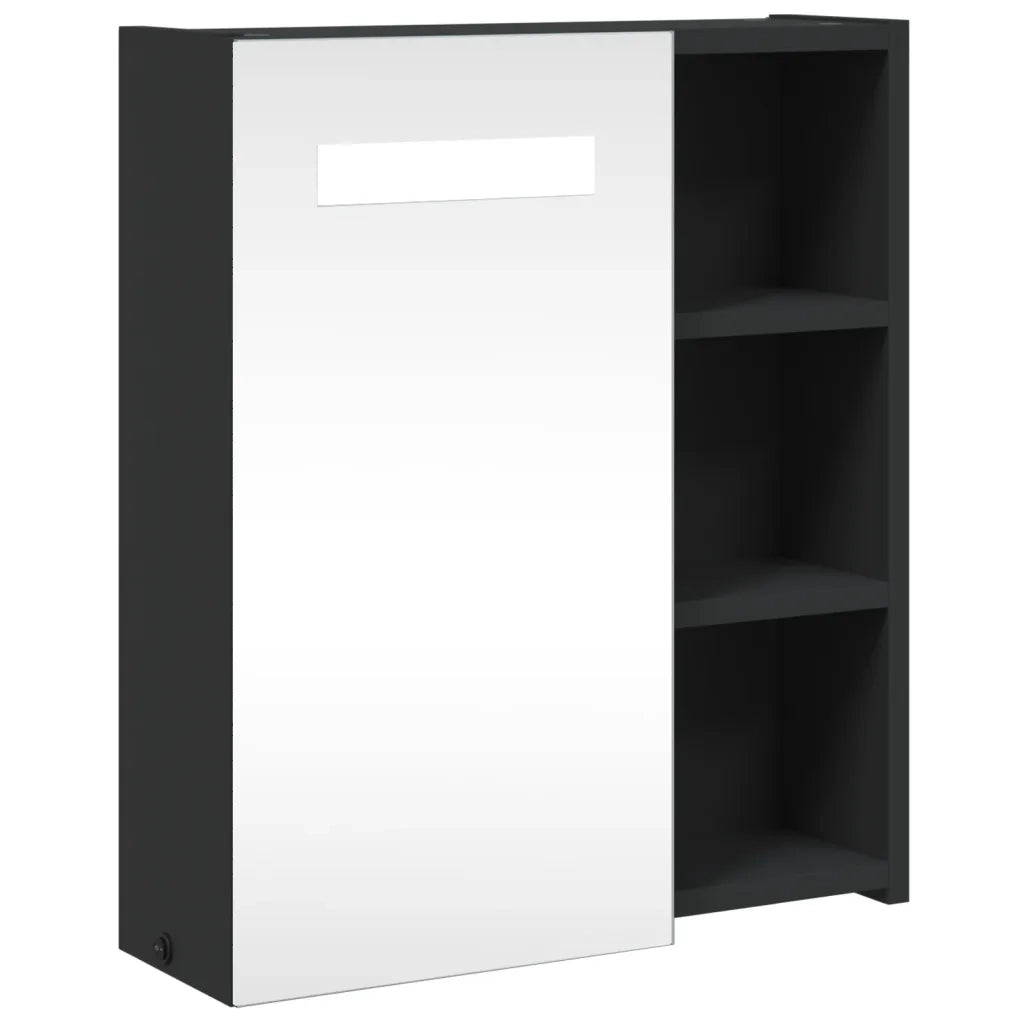 Armadietto Bagno con Specchio e LED-Mobile bagno con specchio Nero 45x13x52 cm