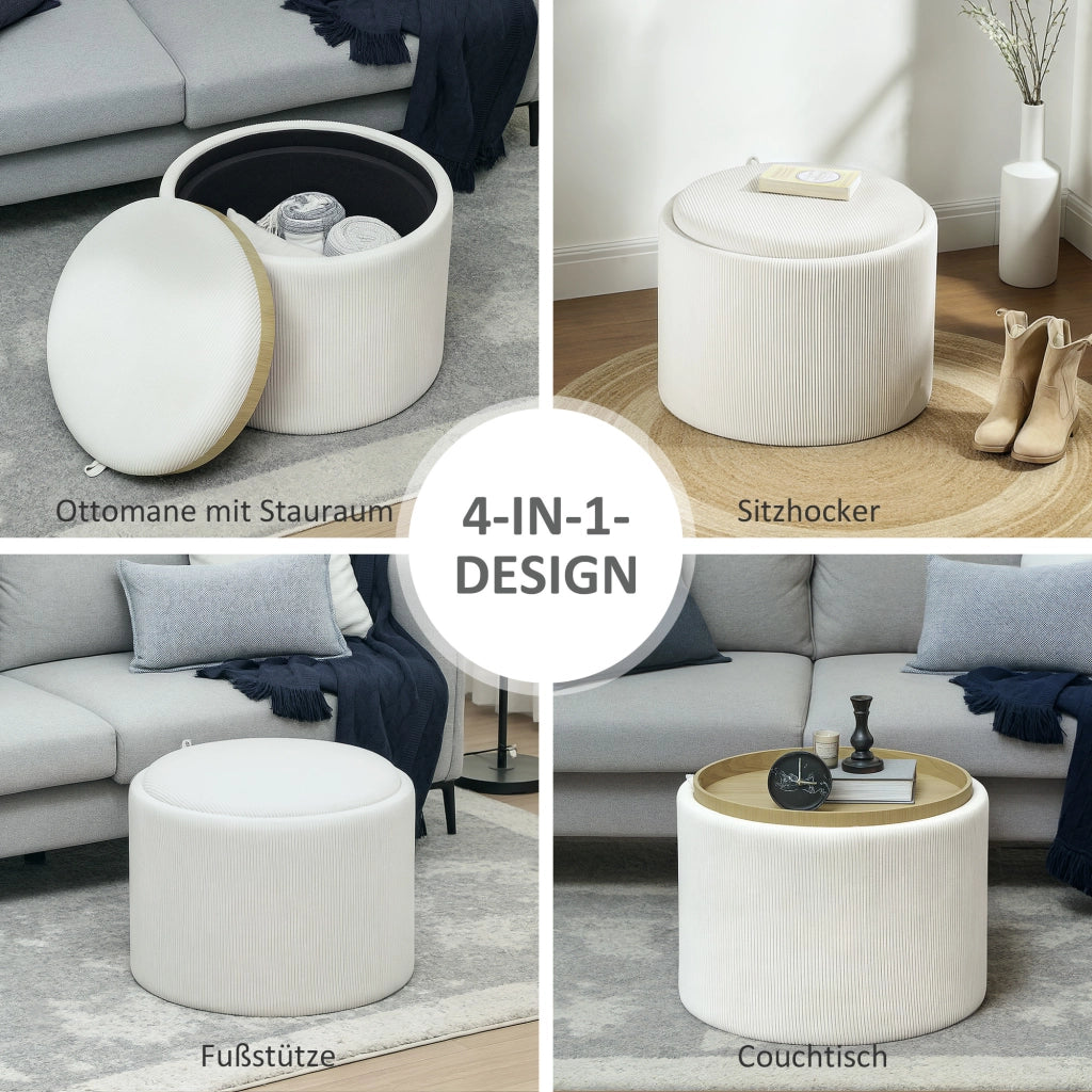 Pouf Contenitore Rotondo in Tessuto ¨C Minimal ¨C Cremewei?