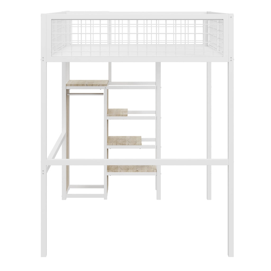 LETTO A CASTELLO 140x200 cm in metallo bianco con scala e armadio