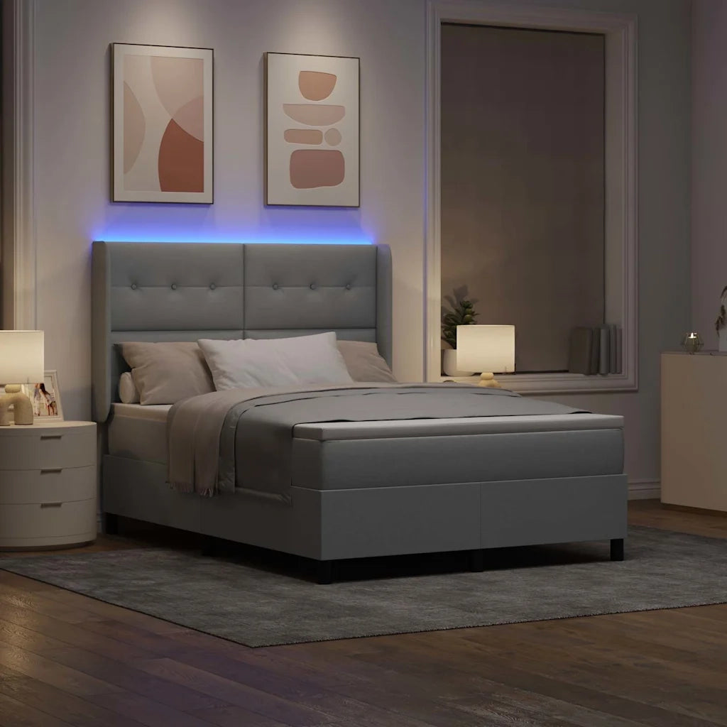 Letto a Sorgente LED Grigio chiaro 140 x 190 cm Tessuto 3343497