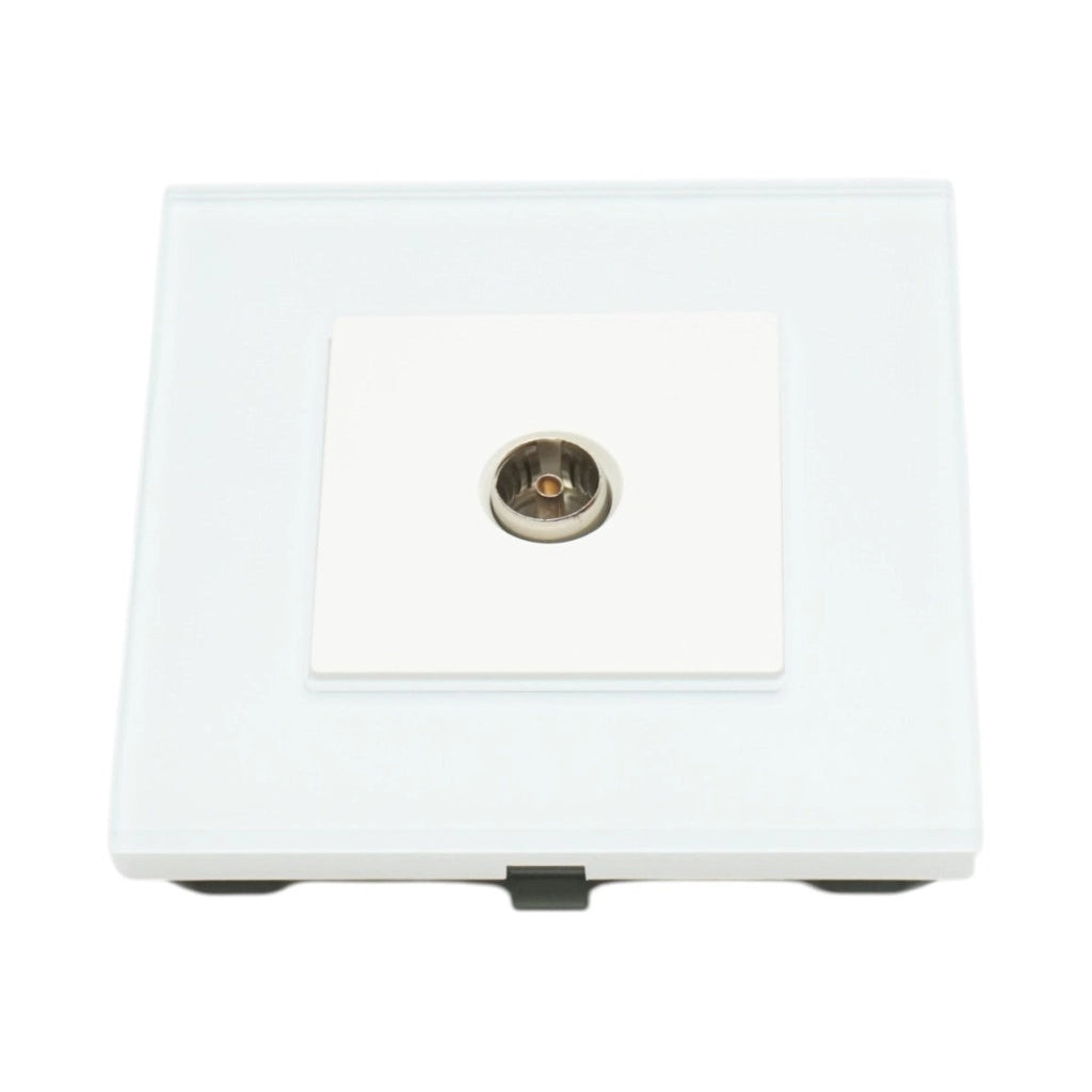Presa TV da incasso bianca con cornice in vetro 86x86mm