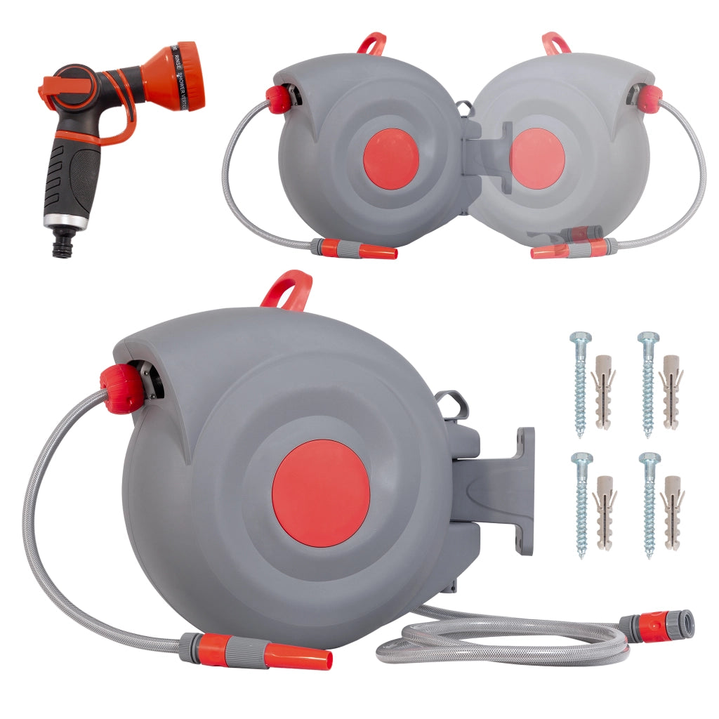 Avvolgitubo da Giardino 30m con Testa Spray 9 Funzioni ¨C MINIMAL ¨C Parete, Antirugine, Resistente UV