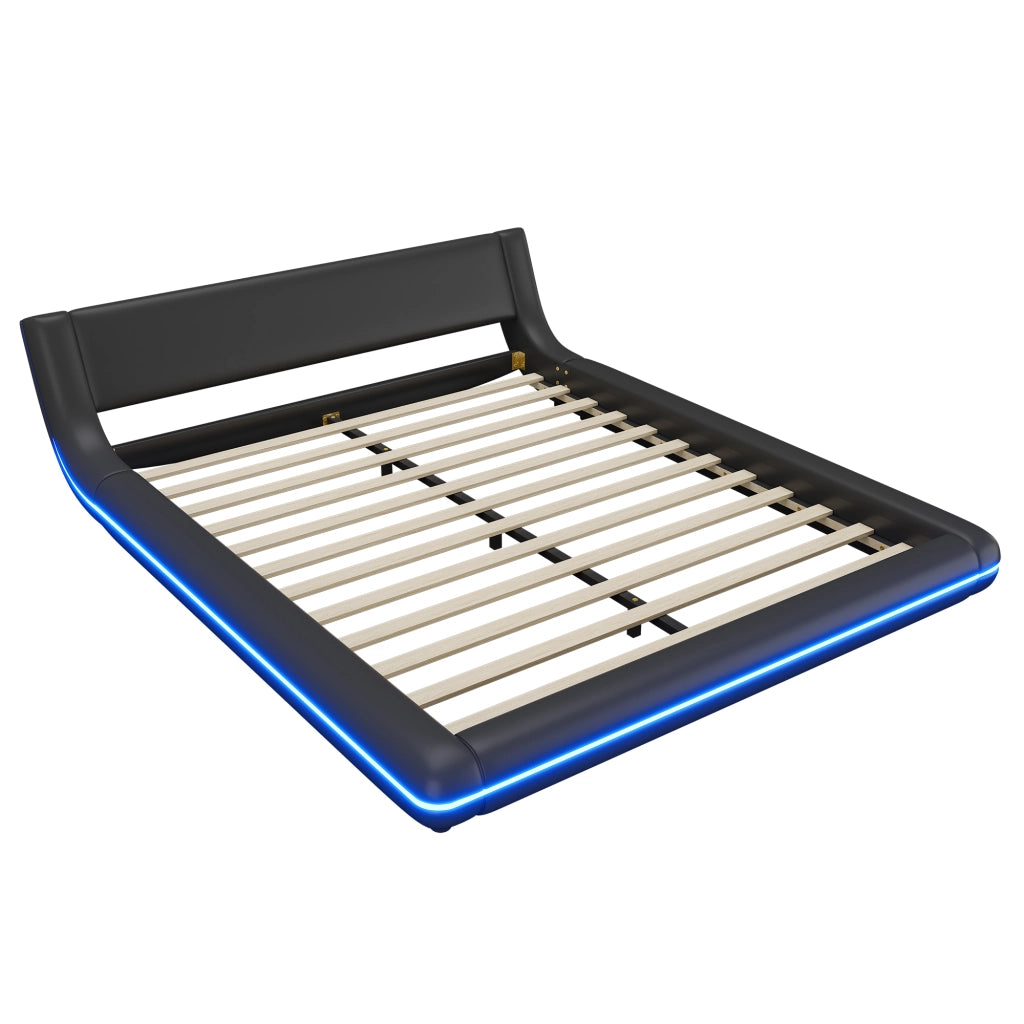 Letto basso 160x200 cm in PU e MDF con LED ambientale, nero